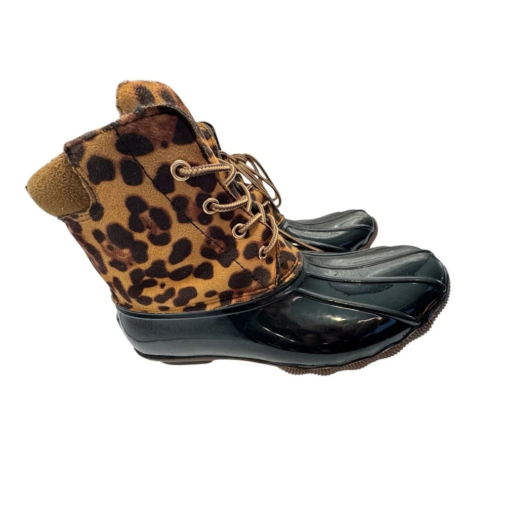 Jessica Carlyle Gavin-17L Leopard Print‎ Duck Boots Black Brown 11 women